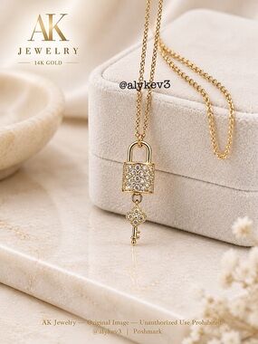 💎LUXURY 14k Gold Pavé Lock & Key Pendant Necklace – Sparkling  | AK Jewelry™